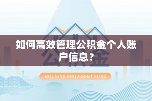 上街如何高效管理公积金个人账户信息？